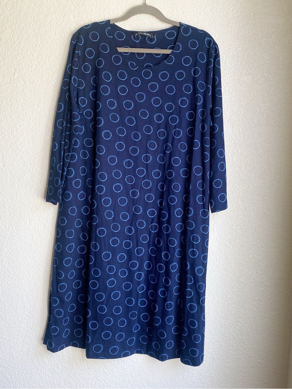 Gudrun Sjoden Size Extra Large Tunic Dress Blue Circle Print 3/4 Sleeve Cotton